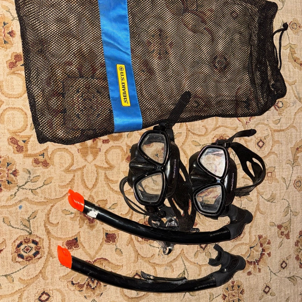 U.S. Divers Black Snorkel Set with Orange Tips x2